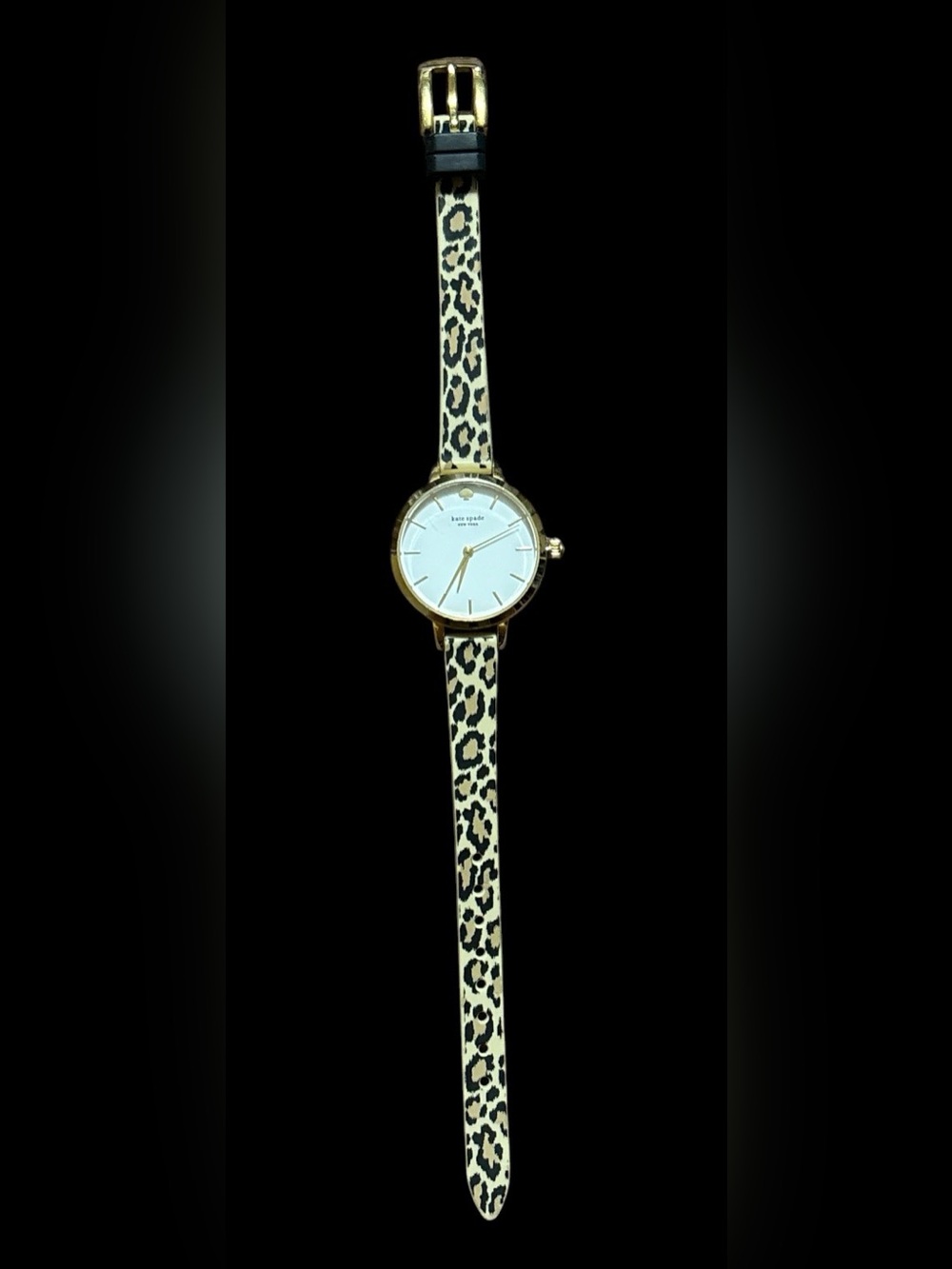 kate spade Gold-Tone Watch with Cream & Black Leopard Strap